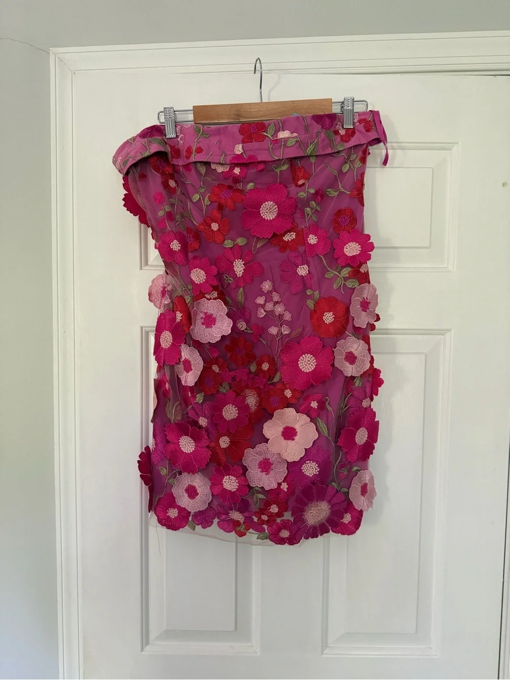 Altar'd State Strapless Hot Pink Floral Appliqué Mini Dress - Picture 4 of 6
